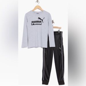PUMA Kids' Long Sleeve Jersey T-Shirt & Tricot Pants Set/big boy size L